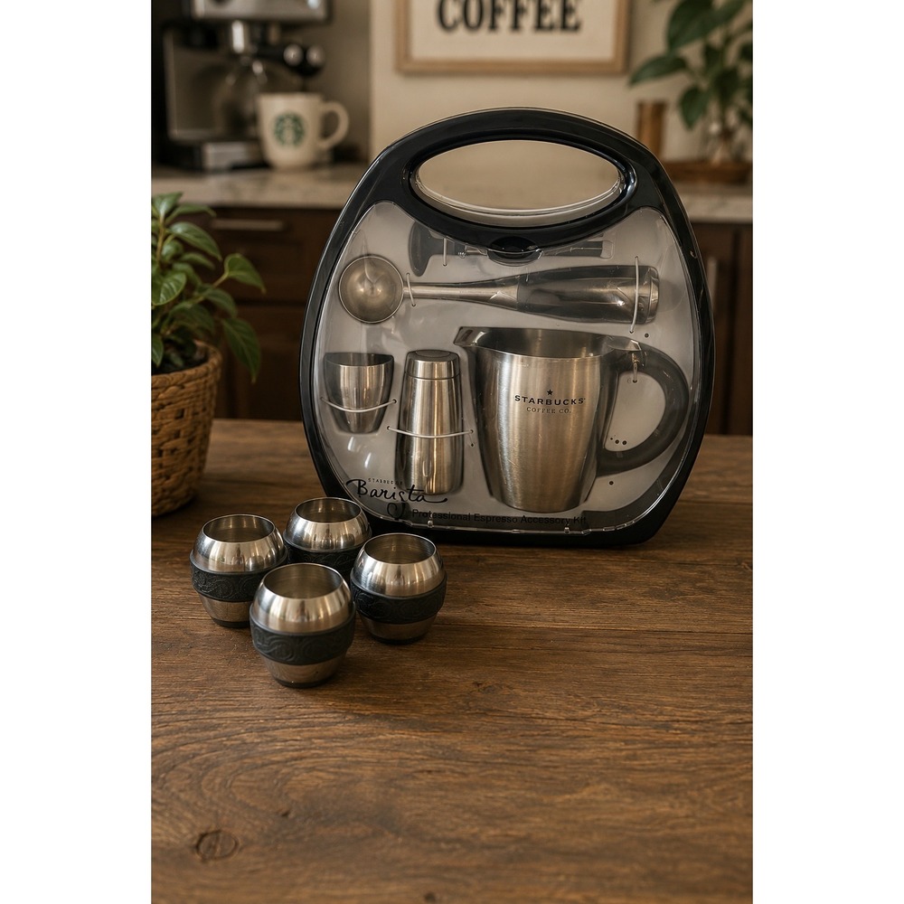 Starbucks Professional Espresso Kit Stainless Cups Barista Coffee Set Case Bar